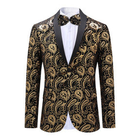 Men's Floral Sequined Single-Breasted Blazer Gold