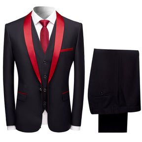 3-Piece Men's Shawl Collar Contrasting Color Dress Suit Red