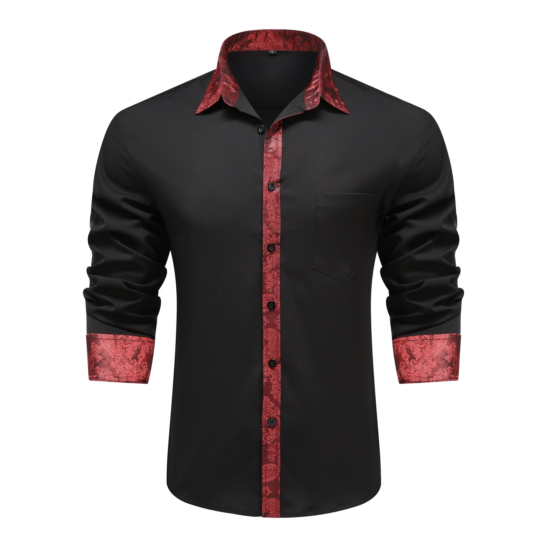 Men's long-sleeved casual shirt with a sky blue lapel and gray collar