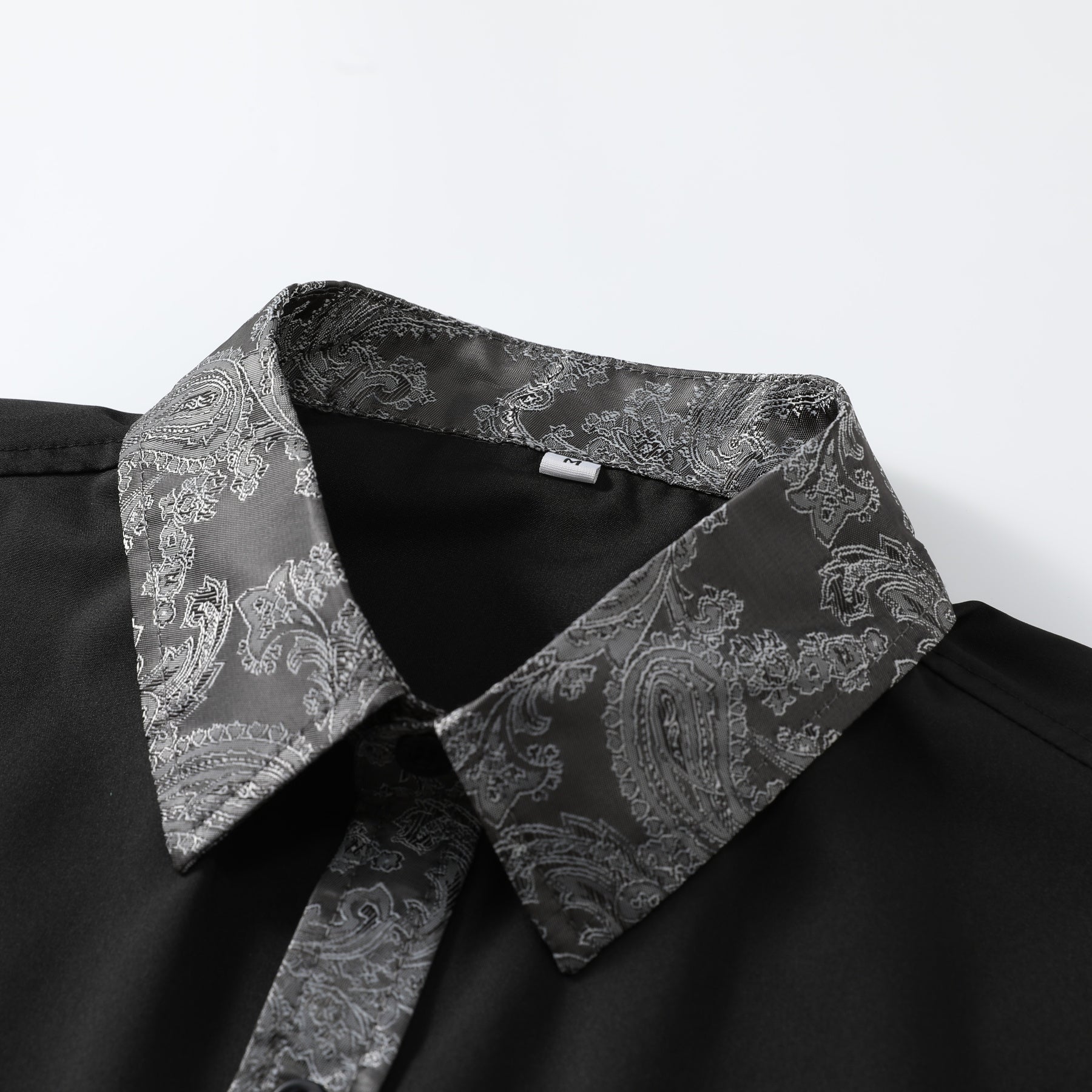 Men's long-sleeved casual shirt with a sky blue lapel and gray collar