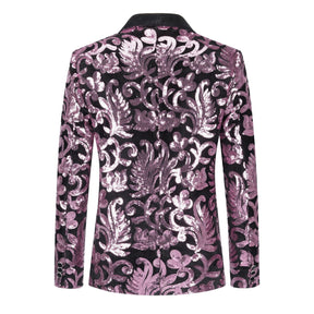 Pink Sequins Blazer Shawl Collar Blazer