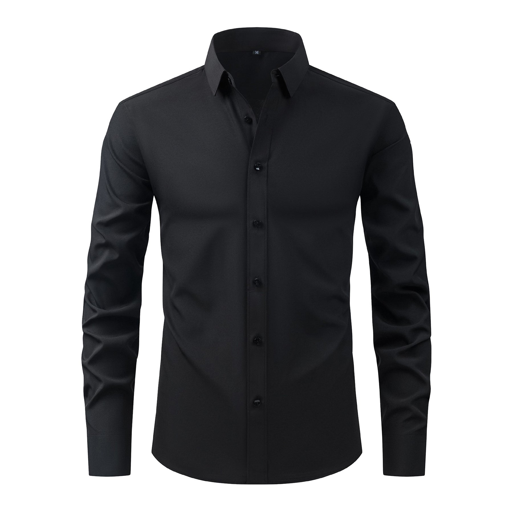 Men's Solid Square Neck Fitted Business Long-Sleeved Shirt Pink