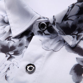 Trendy Men's Printed Short-Sleeve Floral Shirt Ink White