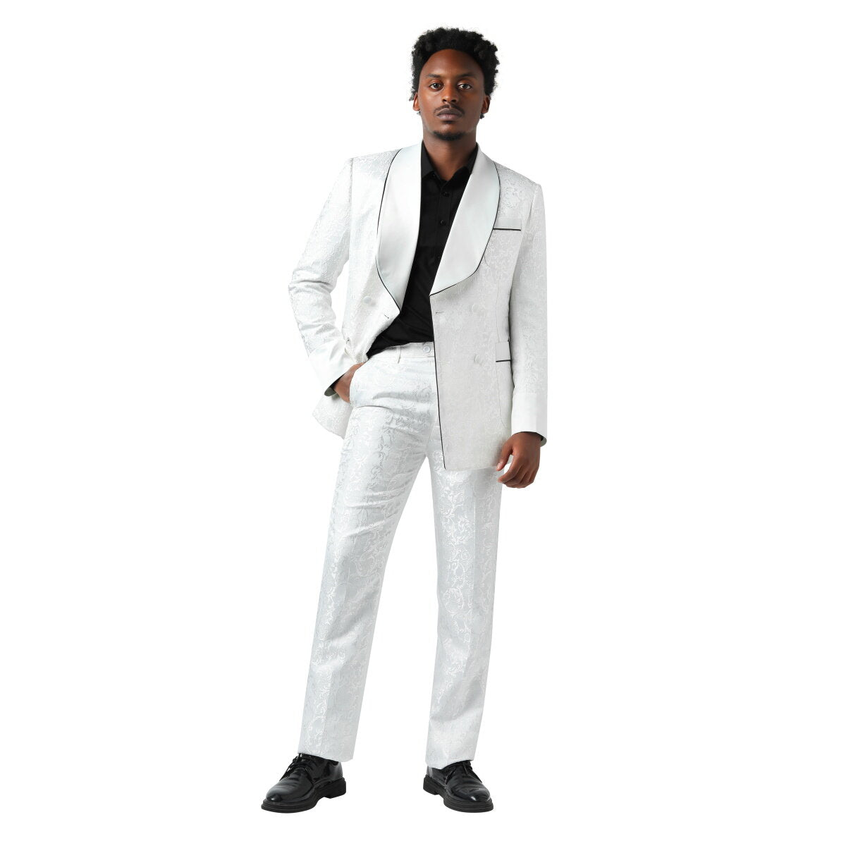 2-Piece Men's One-Button Print Slim Fit Suit Cream