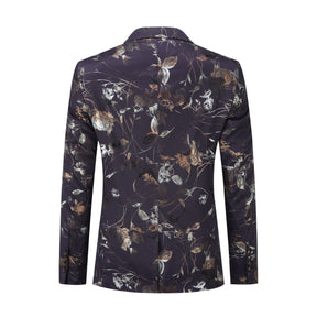 Slim Fit Floral Print Casual Purple Blazer