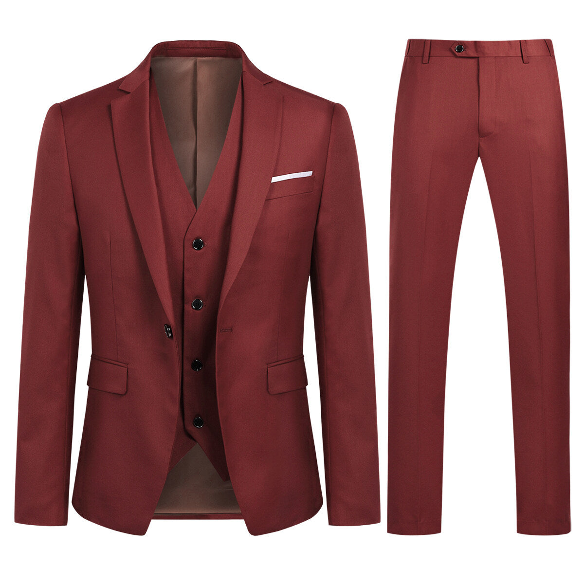 3-Piece Slim Fit One Button Fashion Maroon Suit