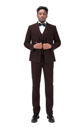 3-Piece Slim Fit Double Breasted Suit Plaid Red Suit