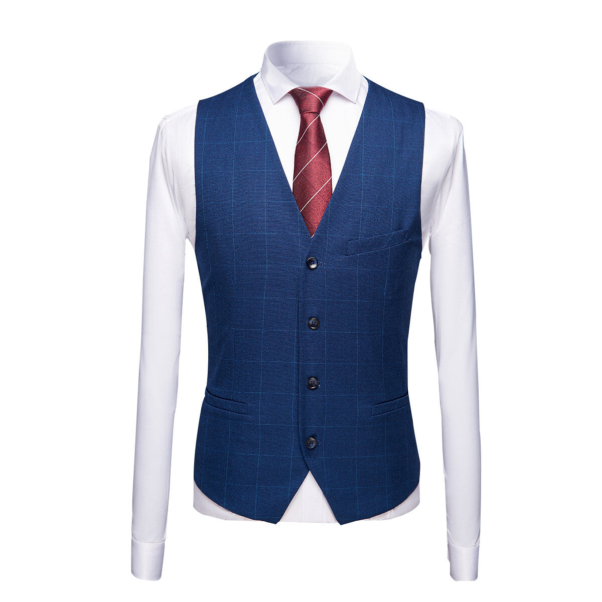 3-Piece Slim Fit Suit Plaid Casual Navy Suit