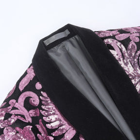 Pink Sequins Blazer Shawl Collar Blazer