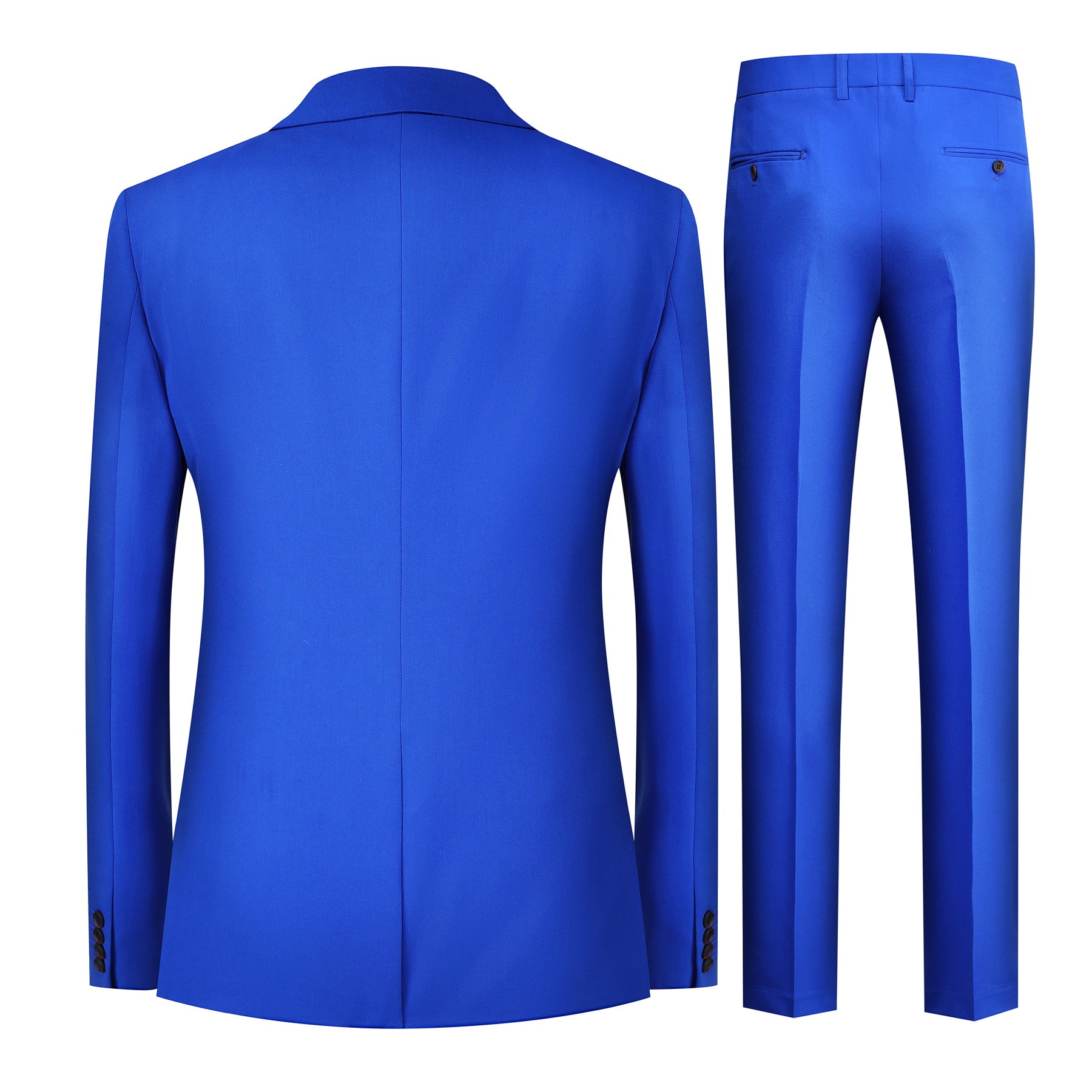3-Piece Men's Solid 2-Button Suit Royal Blue - Cloudstyle