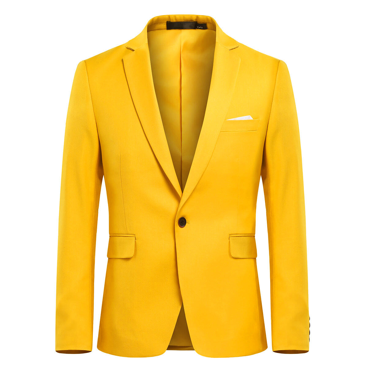 3-Piece Slim Fit Solid Color Jacket Smart Wedding Formal Suit Yellow - Cloudstyle