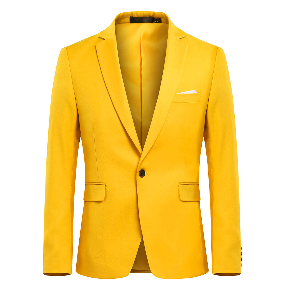 3-Piece Slim Fit Solid Color Jacket Smart Wedding Formal Suit Yellow