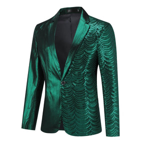 Green Slim Fit Half-Sequin Blazer