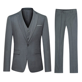 3-Piece One Button Formal Suit Dark Grey Suit