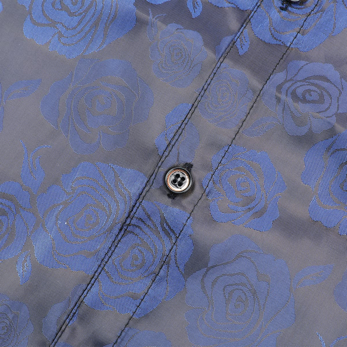 Men's Slim Fit Rose Printed Fashion Casual Shirt Blue - Cloudstyle