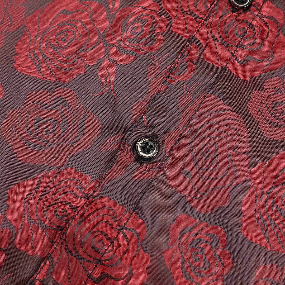 Men's Slim Fit Rose Printed Fashion Casual Shirt Red - Cloudstyle