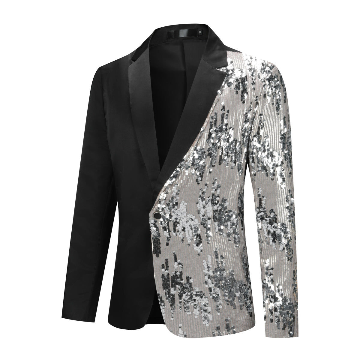 Mens Sequins Color-Blocking Stage Blazer Silver