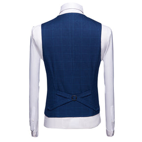 3-Piece Slim Fit Suit Plaid Casual Navy Suit