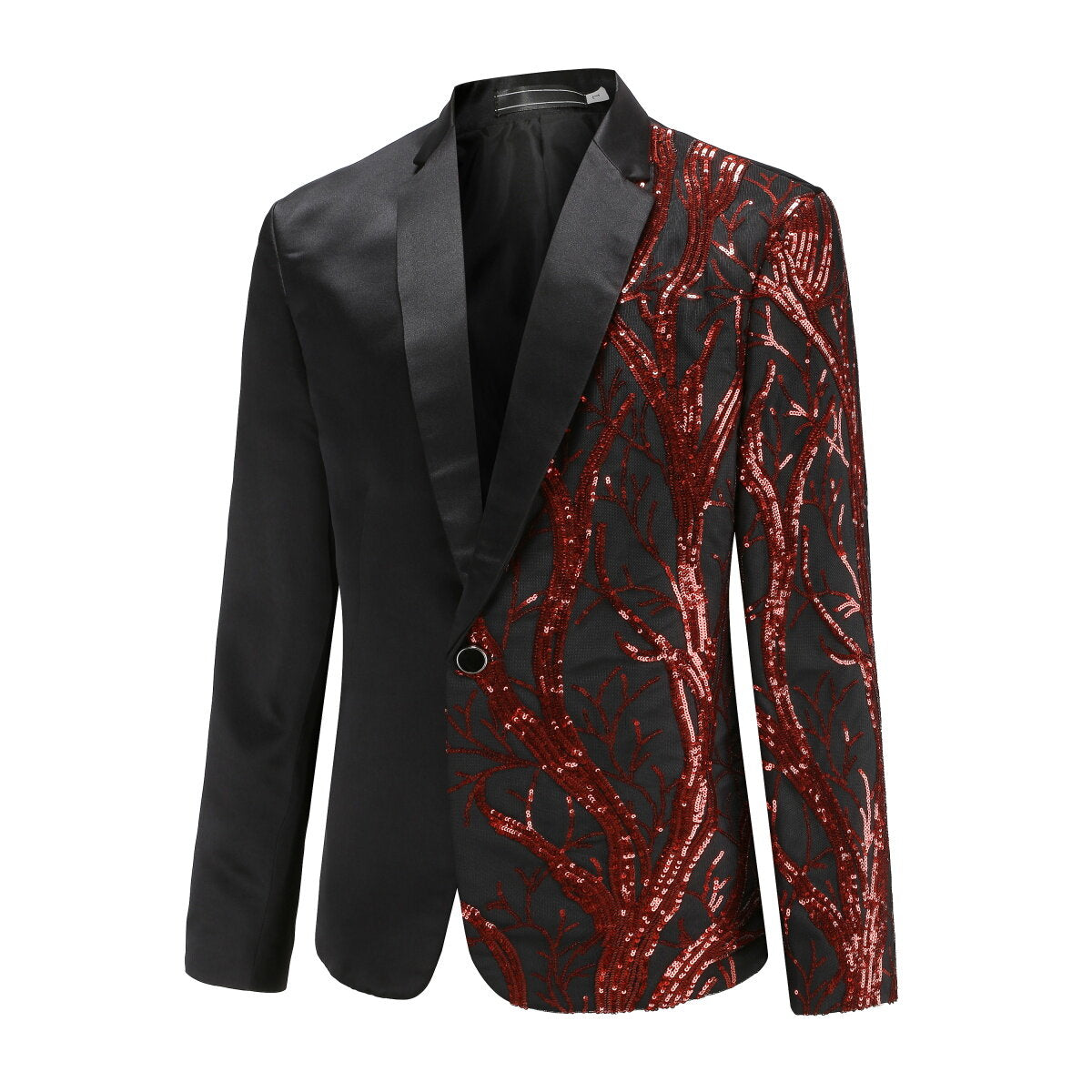 Slim Fit Lightning Red Tree Sequin Blazer