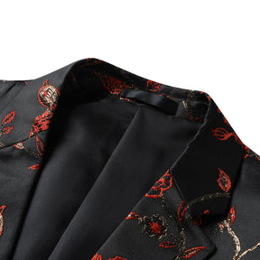 Men's One Button Notched Lapel Embroidered Blazer Red