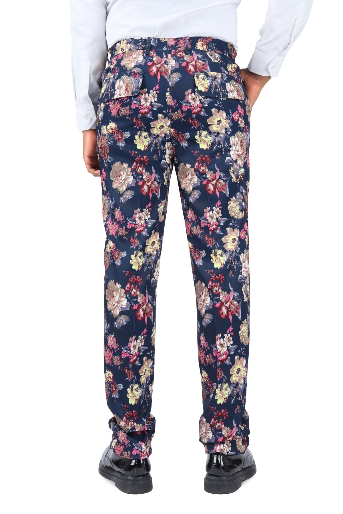 2-Piece Slim Fit Floral Print Suit Navy