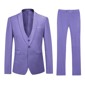 3-Piece One Button Formal Suit Purple Suit