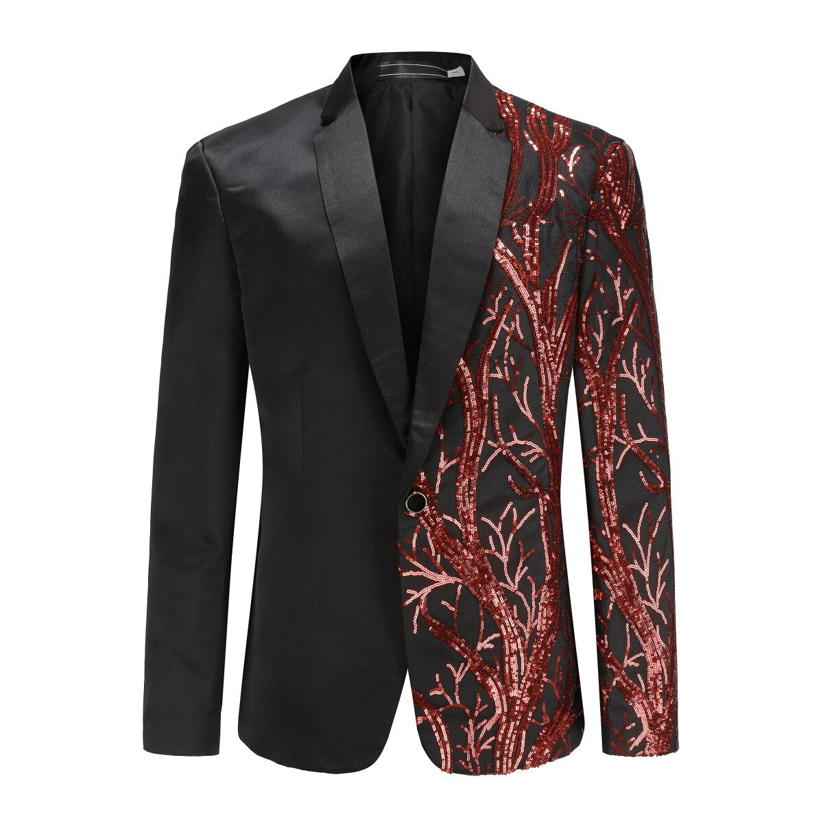 Slim Fit Lightning Red Tree Sequin Blazer