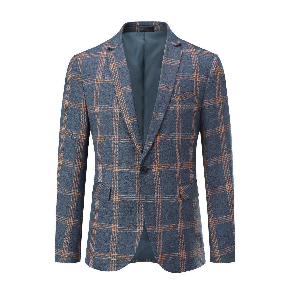 Men's Checkered Flat Collar Single-Breasted Suit