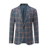 Men's Checkered Flat Collar Single-Breasted Suit