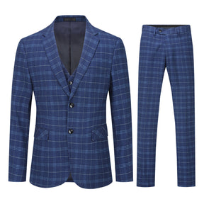 Three Piece Slim Fit Vintage Plaid Navy Suit