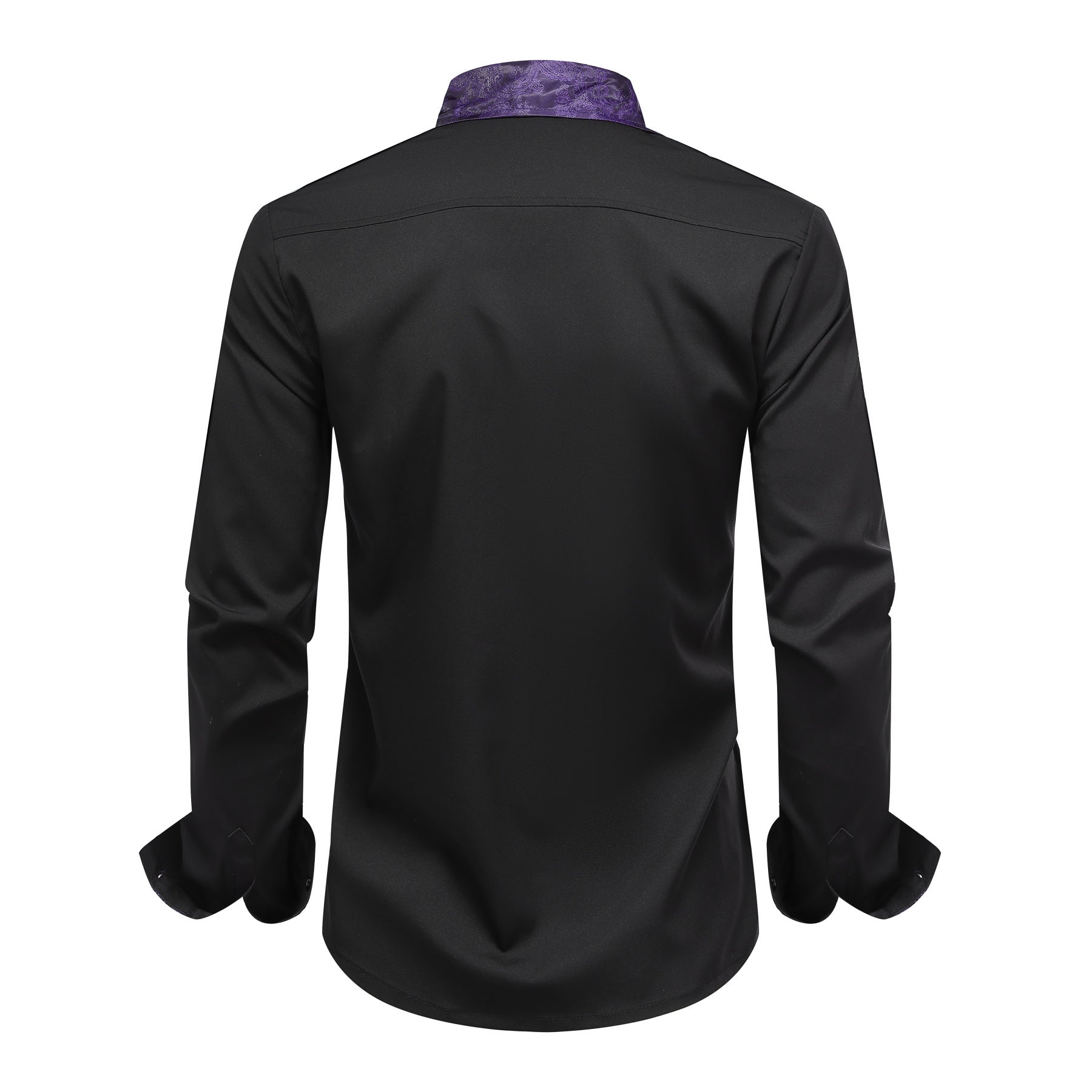 Men's long-sleeved casual shirt with a sky blue lapel and gray collar