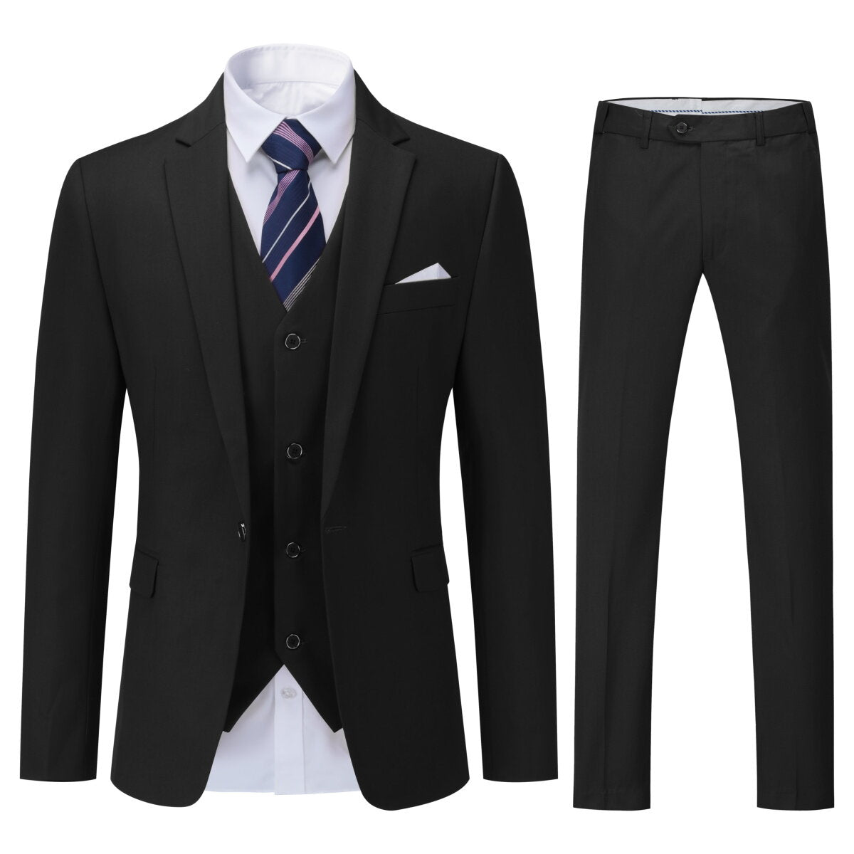 Mens 3 Piece Dress Suit Formal Casual Tux Vest Trousers Black