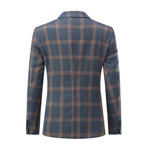 Men's Checkered Flat Collar Single-Breasted Suit