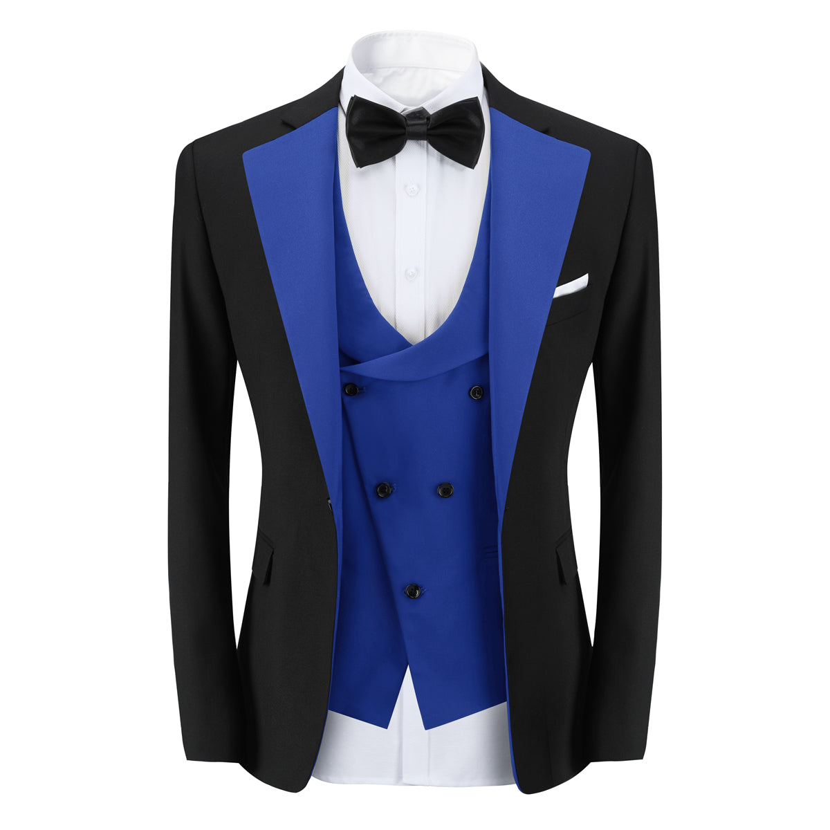 Men's 3-Piece Fashion One Button Color-Blocking Suit Blue