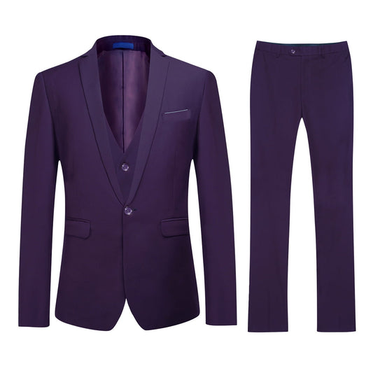 Cloudstyle Men's Slim Fit 3 Piece Suit One Button Business Wedding Prom Suits Blazer Tux Vest & Trousers - Cloudstyle