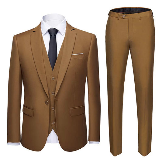 Cloudstyle Men's Slim Fit 3 Piece Suit One Button Business Wedding Prom Suits Blazer Tux Vest & Trousers - Cloudstyle