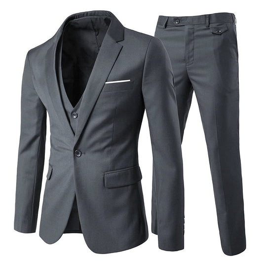 Cloudstyle Men's Slim Fit 3 Piece Suit One Button Business Wedding Prom Suits Blazer Tux Vest & Trousers - Cloudstyle