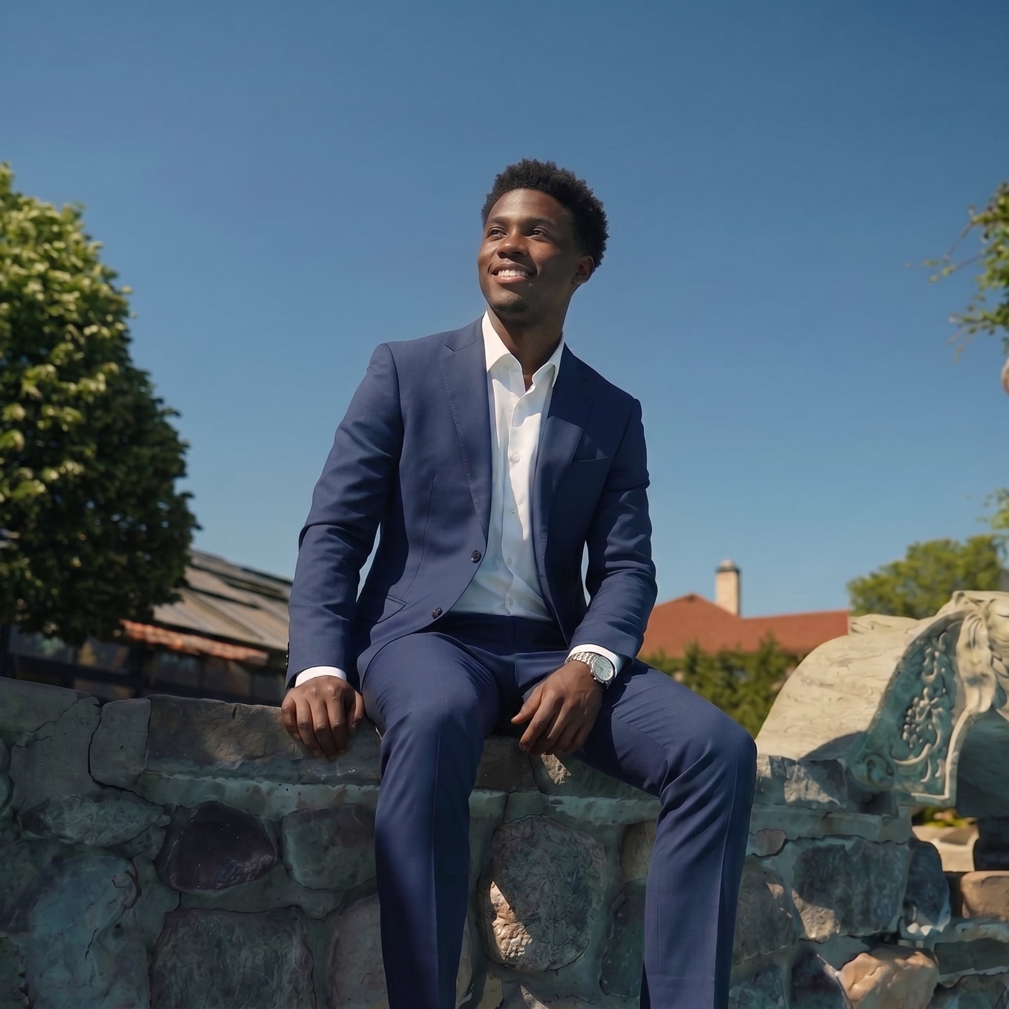 3-Piece Notched Lapel Casual Navy Suit - Cloudstyle