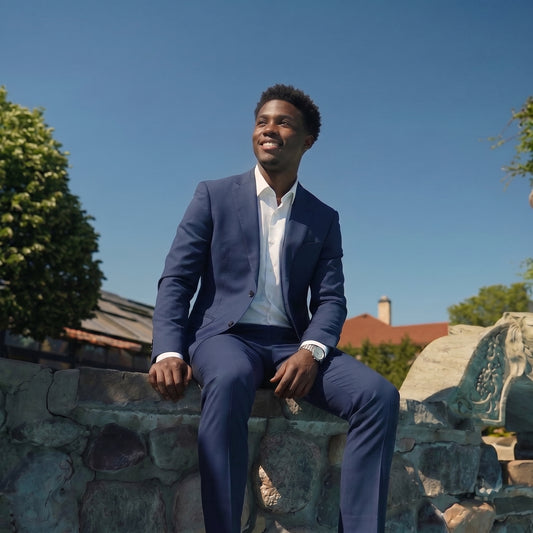 3-Piece Notched Lapel Casual Navy Suit - Cloudstyle