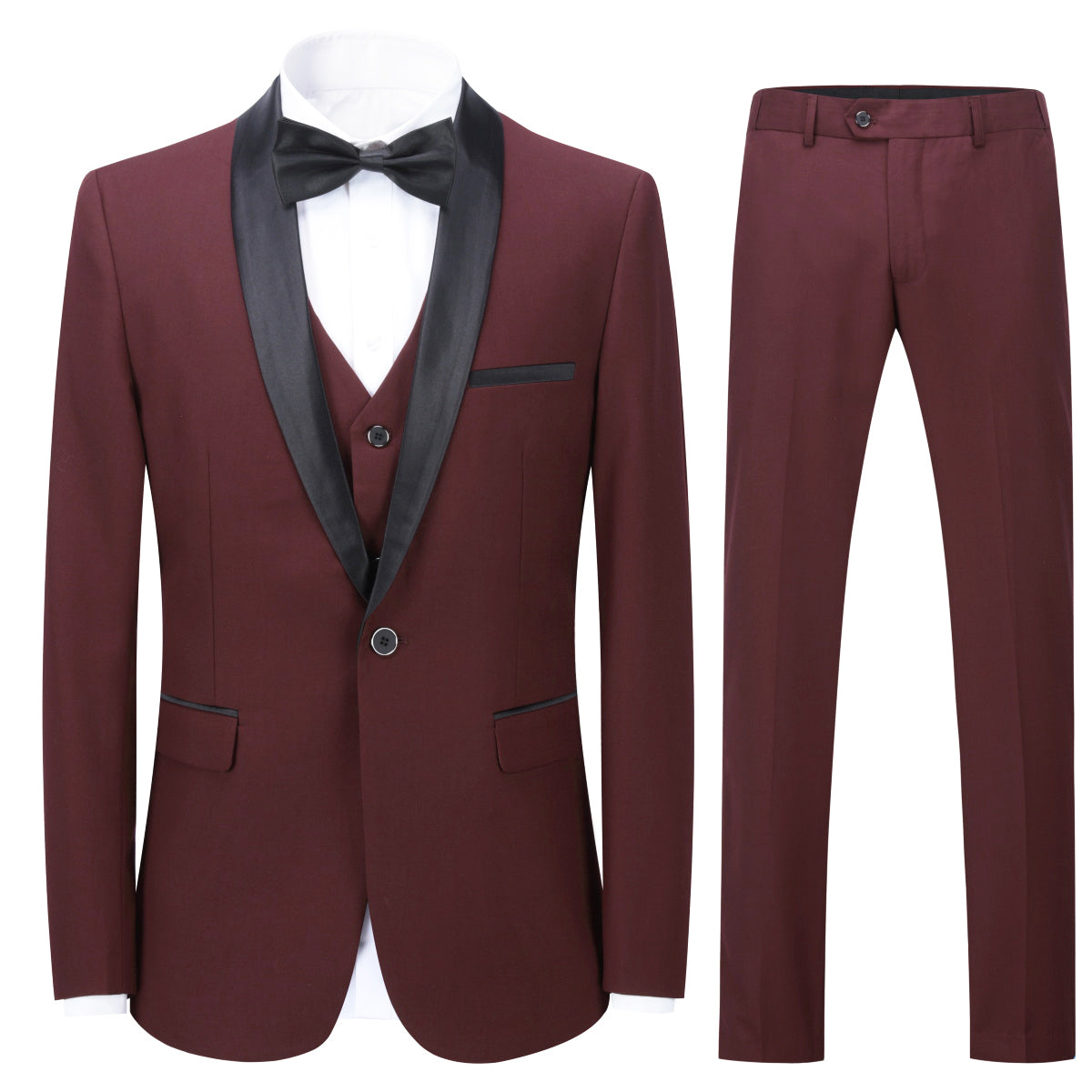Slim Fit One Button Casual Wine Red 3-Piece Suit