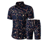 Mens 2-Piece Hawaii Print Style Summer Suit Black