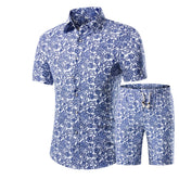 Mens 2-Piece Hawaii Print Style Summer Suit Blue