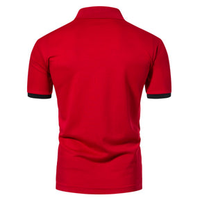 Men's Colourblock Lapel Short Sleeve Polo Shirt Red