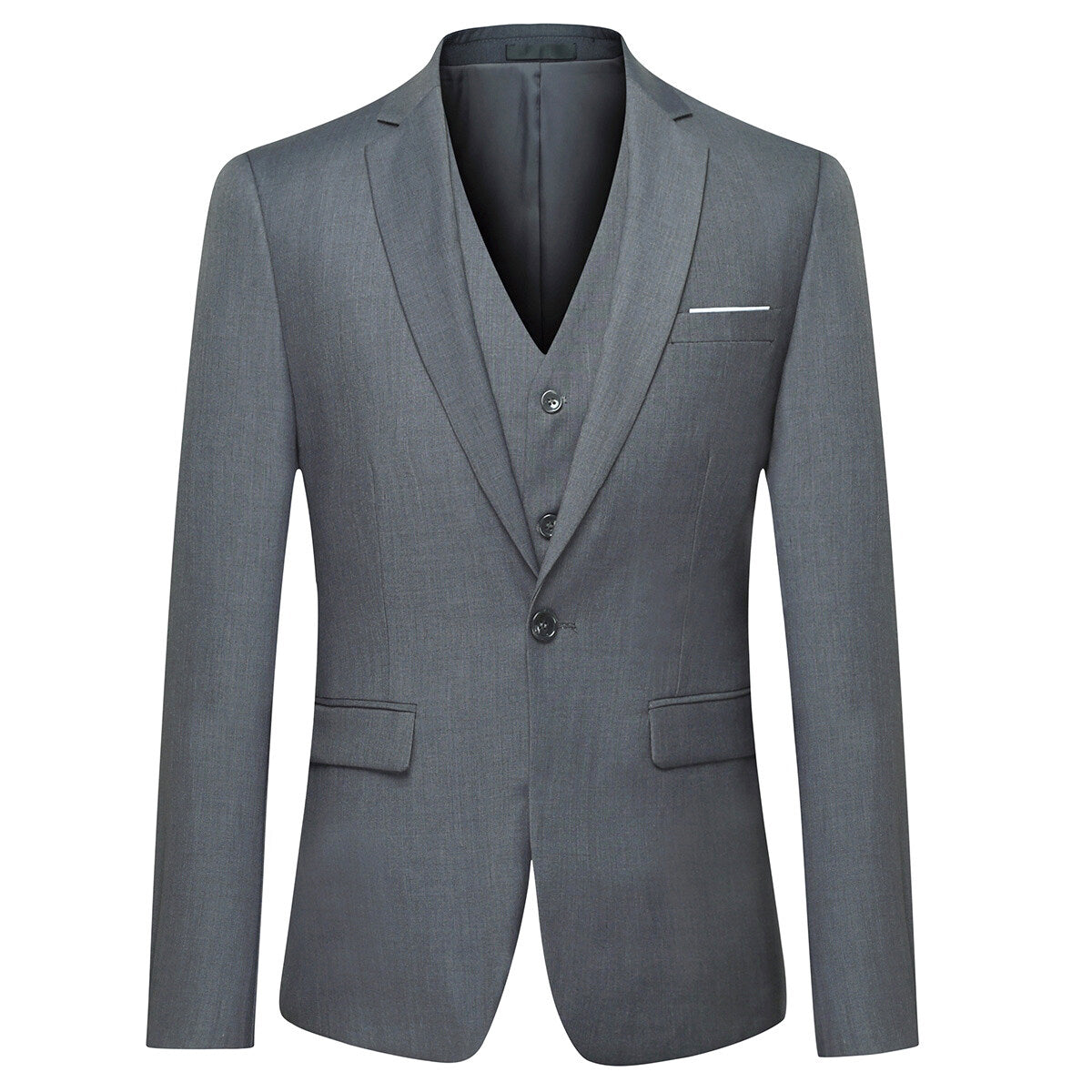 3-Piece One Button Formal Suit Dark Grey Suit
