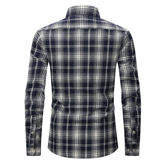 Men's Lapel Paid Long-sleeved Shirt WHOLESALE - Cloudstyle