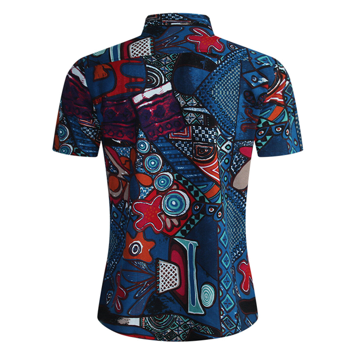 Stylish Men's Floral Print Collar Short Sleeve Shirt Blue