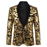 Gold Sequins Blazer Shawl Collar Blazer