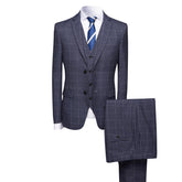 3-Piece Slim Fit Suit Plaid Casual Grey Suit