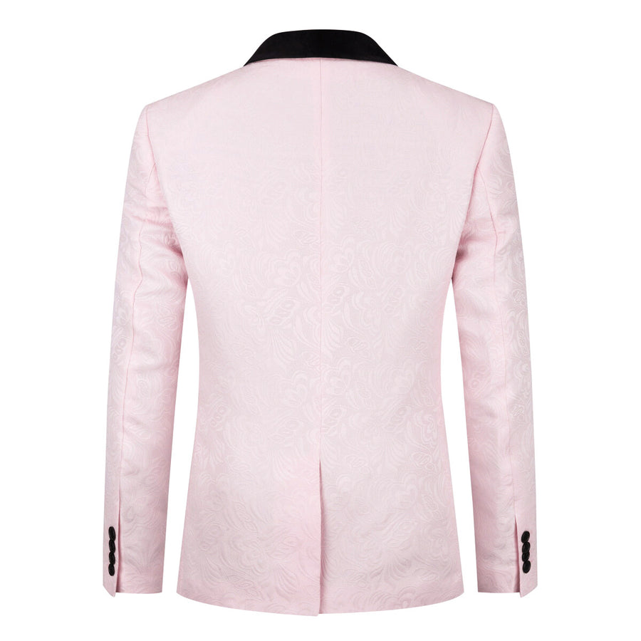 3-Piece Paisley Pink Suit Shawl Collar Suit -Cloudstyle