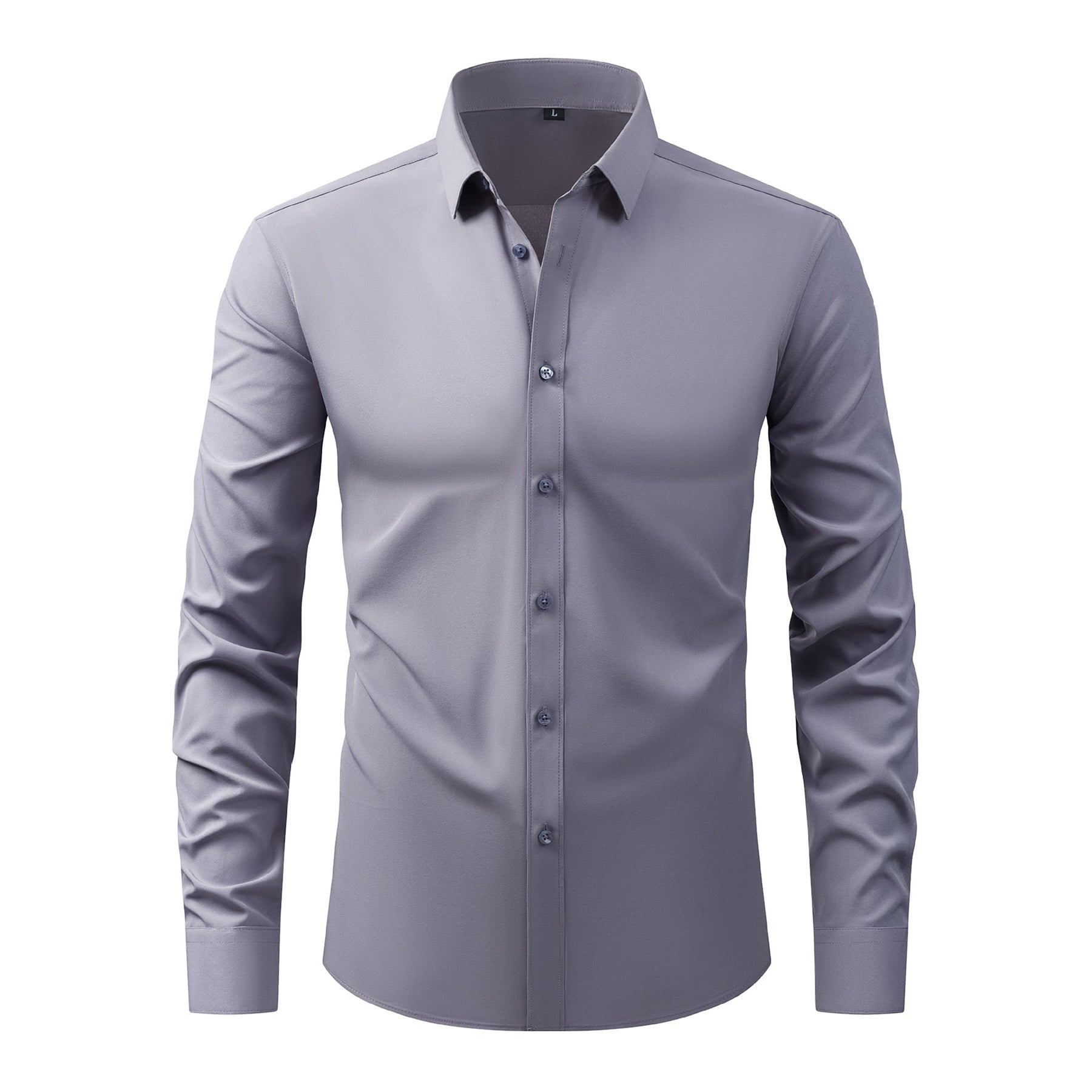 Men's Solid Square Neck Fitted Business Long-Sleeved Shirt Pink